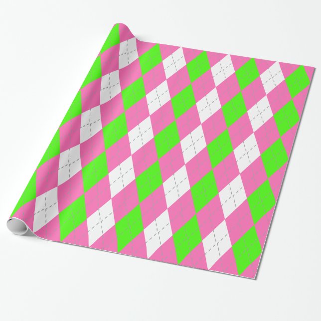 Papier Cadeau Lime Green Hot Rose Dk Grey Wht Jacquard XL (Déroulé)