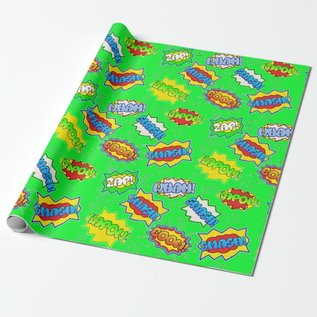 Papier Cadeau Lime Green Superhero Super Powers Enfant (Déroulé)