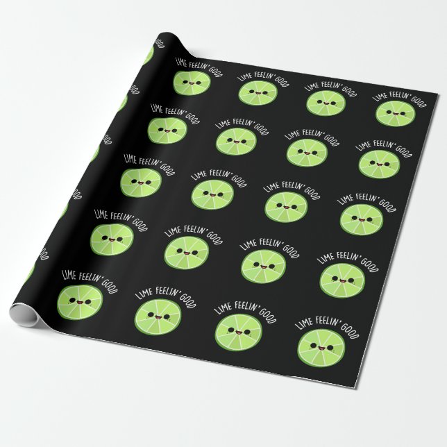 Papier Cadeau Lime Se Sentent Bon Amusant Citrus Lime Pun Dark B (Déroulé)