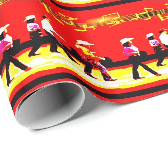 Papier Cadeau Line Dancing Western Group Red Black Jaune (Coin rond)