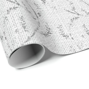 Papier Cadeau Linge gris argent blanc brillant Floral Laurel
