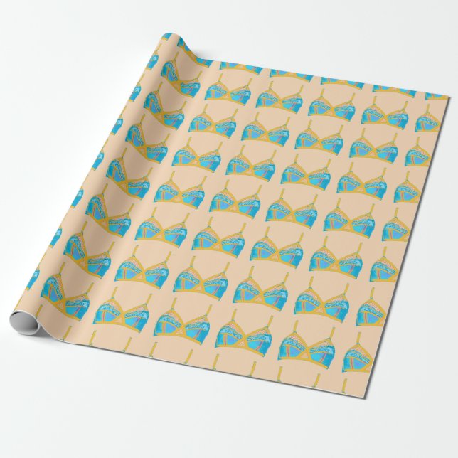 Papier Cadeau Lingerie d'art de bruit en bleu et or (Déroulé)