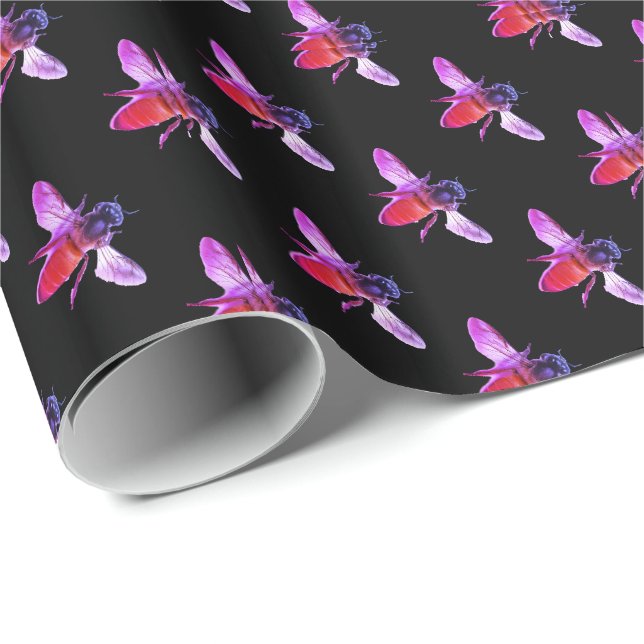 Papier Cadeau L'insecte pourpre rose de Honey Bee (Coin rond)