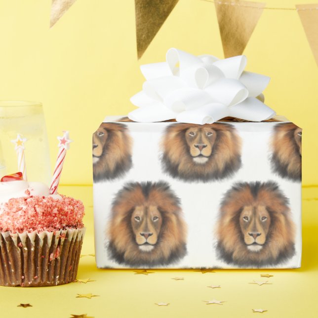 Papier Cadeau lion aquarelle Leo roi safari animal jungle chat (Fête d'anniversaire)