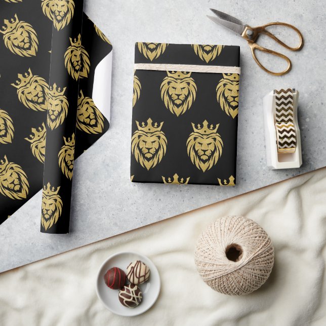 Papier Cadeau Lion Avec Couronne - Style Or 3 (Artisanat)