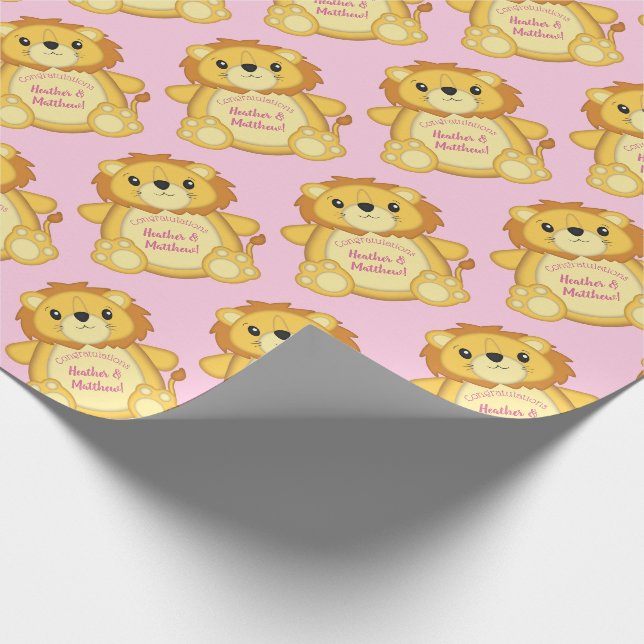 Papier Cadeau Lion Baby shower rose (Coin)