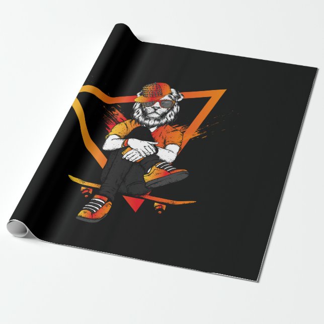 Papier Cadeau lion de patinage en jean basket et avec skateboar (Déroulé)
