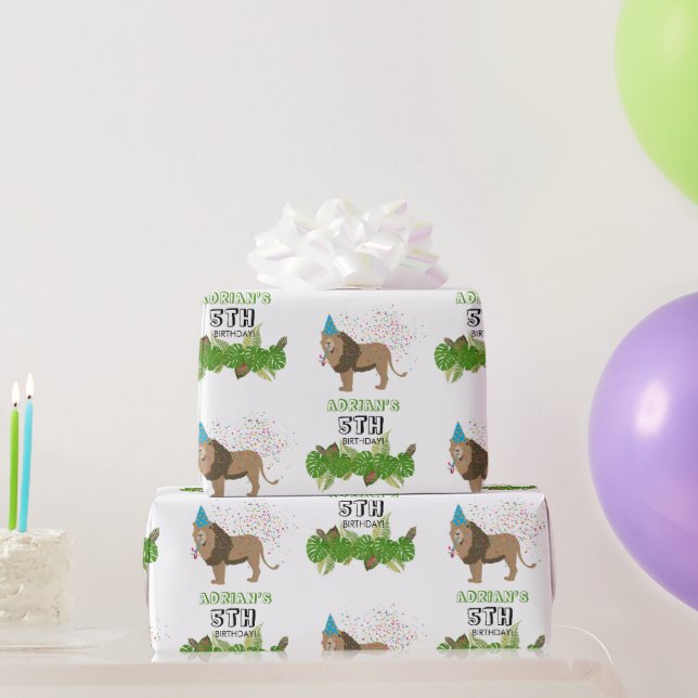 Papier Cadeau Lion Jungle Fête Animaux Fête Anniversaire Personn (Cadeaux de fête)