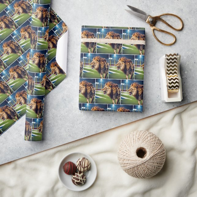 Papier Cadeau Lion Roulant Au Stade De Football (Artisanat)