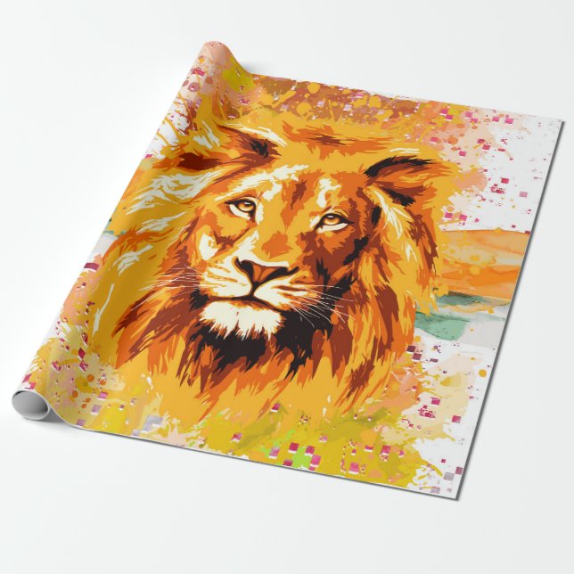 Papier Cadeau Lion Safari | Papier d'enveloppement de lions colo (Déroulé)