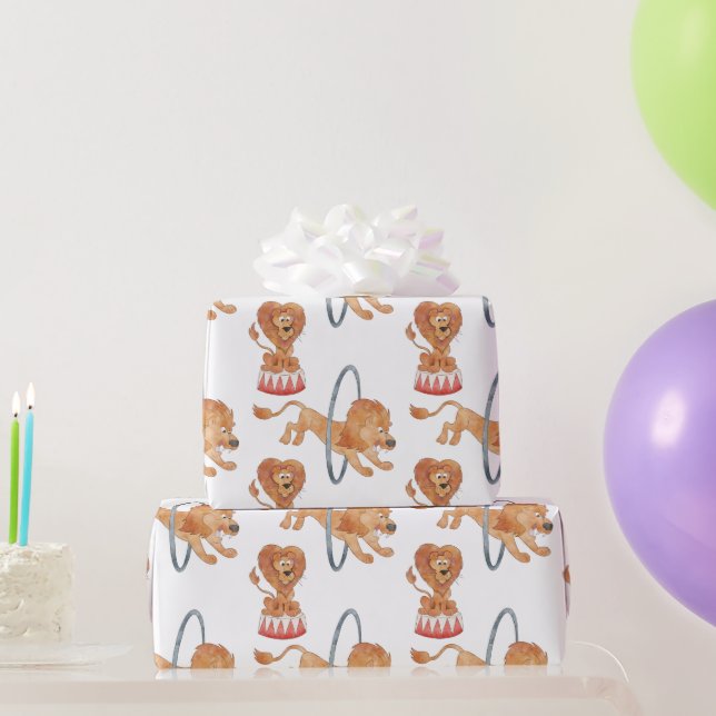Papier Cadeau Lions de cirque, Lion de cerceau, Lion d'équilibra (Cadeaux de fête)