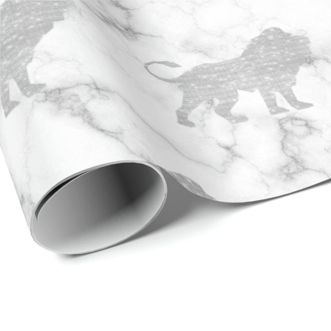 Papier Cadeau Lions Silver Blanc Glam VIP Marbre métallique gris (Coin rond)