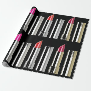 Papier Cadeau Lipstick beauté maquillage argent rose moderne