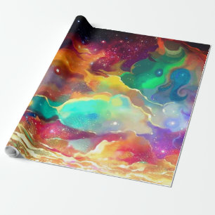 Papier Cadeau Liquide Coloré Espace Galaxie