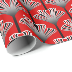 Papier Cadeau Lis d'art déco, rouge-foncé et gris/gris