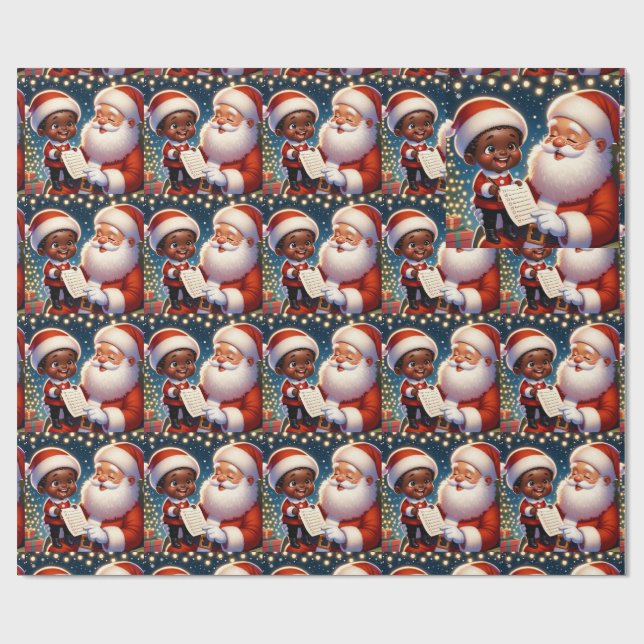 Papier Cadeau Little Black Boy sur les genoux de Père Noël (Plat)