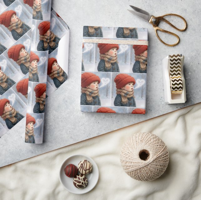 Papier Cadeau Little Boy Exhaling a Frosty Heart (Artisanat)