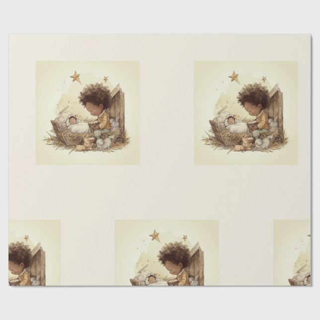 Papier Cadeau Little Drummer Boy Black Nativity Wrapping Paper 1 (Plat)