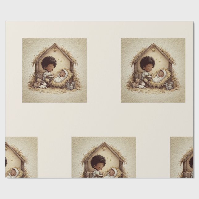 Papier Cadeau Little Drummer Boy Black Nativity Wrapping Paper 2 (Plat)