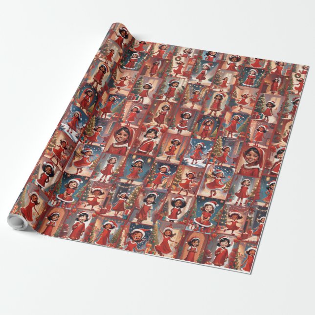 Papier Cadeau Little Girl Santa Helper (Déroulé)
