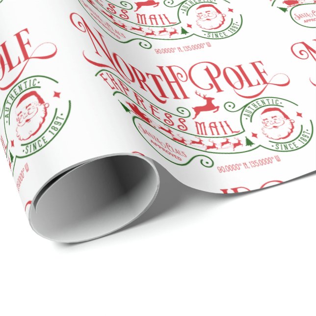 Papier Cadeau Livraison de Noël Santa Clause Pôle Nord Express (Coin rond)