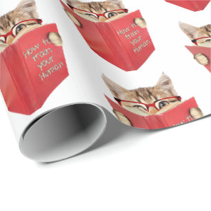 Papier Cadeau Livre rouge de lecture de chat