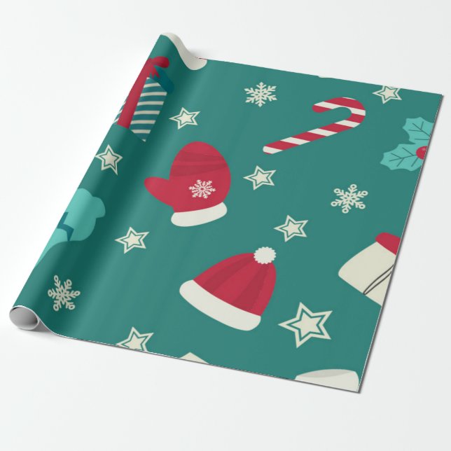 Papier Cadeau Livre vert traditionnel d'enveloppement de Noël (Déroulé)