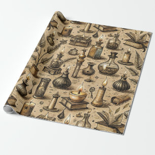 Papier Cadeau Livres & Bougies de Sorcellerie Vintage Motif