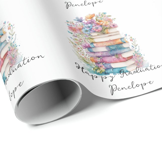 Papier Cadeau Livres d'aquarelle personnalisée Happy Graduation (Coin rond)