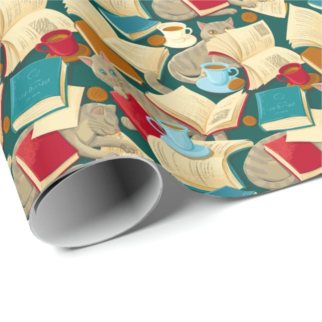 Papier Cadeau Livres et chats (Coin rond)