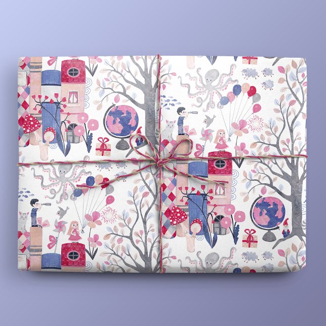 Papier Cadeau Livres Fairytale et Créatures Magiques Blanc (Gift Mockup)