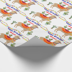 Papier Cadeau llama Cactus joyeux emballage d'anniversaire papie