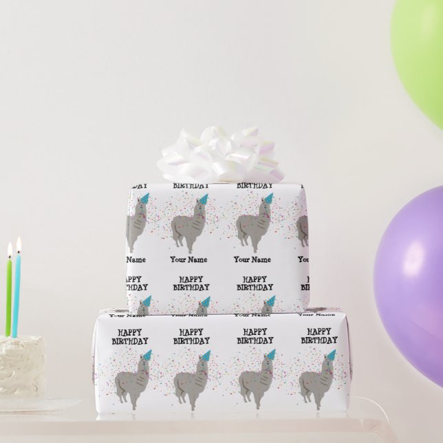 Papier Cadeau Llama Partys - Animal ayant une fête Nom personnal (Cadeaux de fête)
