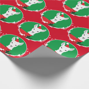 Papier Cadeau Llama Père Noël Red Green Novelty Animal Christmas