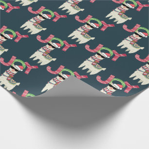 Papier Cadeau Llama portant un chapeau de Père Noël et lunettes 