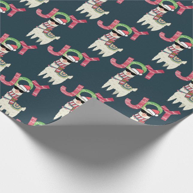 Papier Cadeau Llama portant un chapeau de Père Noël et lunettes  (Coin)