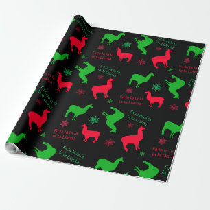 Papier Cadeau Llamas de Noël et Snowflakes Rouge et vert