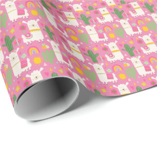 Papier Cadeau Llamas Rainbows Green Cactus Light Girl Rose migno