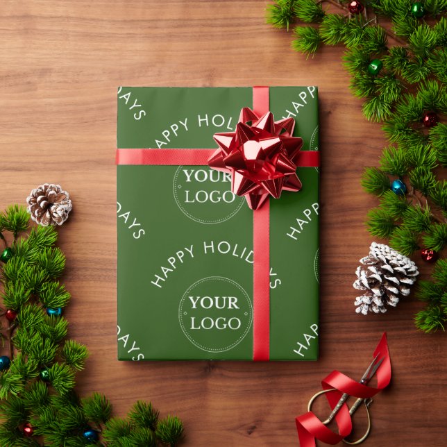 Papier Cadeau Logo d'affaires Joyeuses vacances Noël vert (Cadeau de vacances)