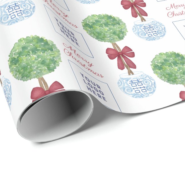 Papier Cadeau Logo d'affaires Joyeux Noël Vacances client (Coin rond)