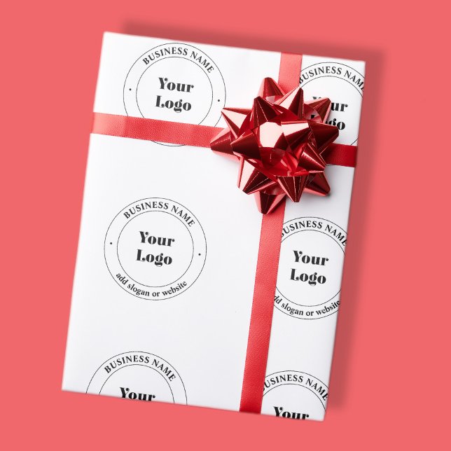 Papier Cadeau Logo d'entreprise et texte promotionnel | Blanc (Créateur téléchargé)