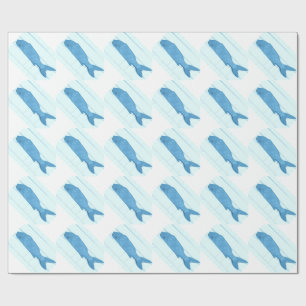 Papier Cadeau logo en diagonale de poisson bleu