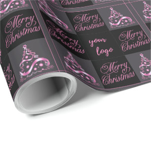 Papier Cadeau Logo personnalisé Élégant rose noir gris Noël