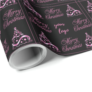 Papier Cadeau Logo personnalisé Élégant rose Noir Noël