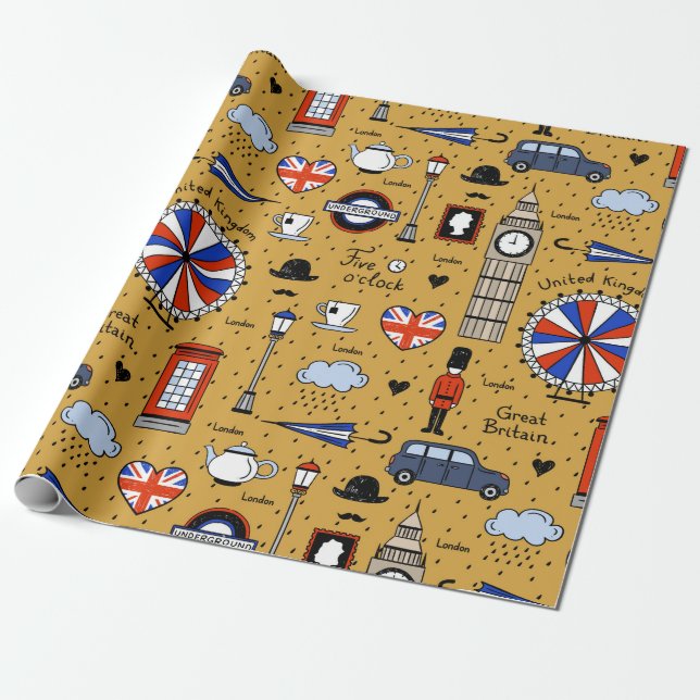 Papier Cadeau London Doodles (Déroulé)