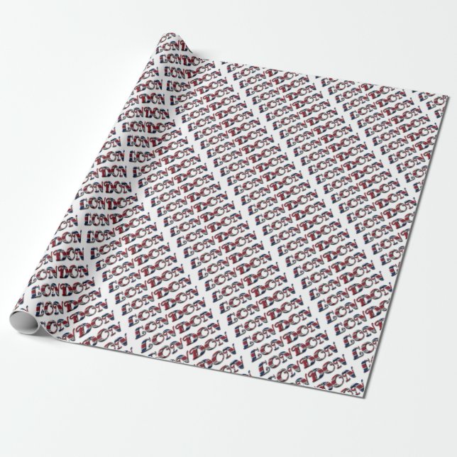 Papier Cadeau Londres Anglais Drapeau Couleurs Angleterre Typogr (Déroulé)