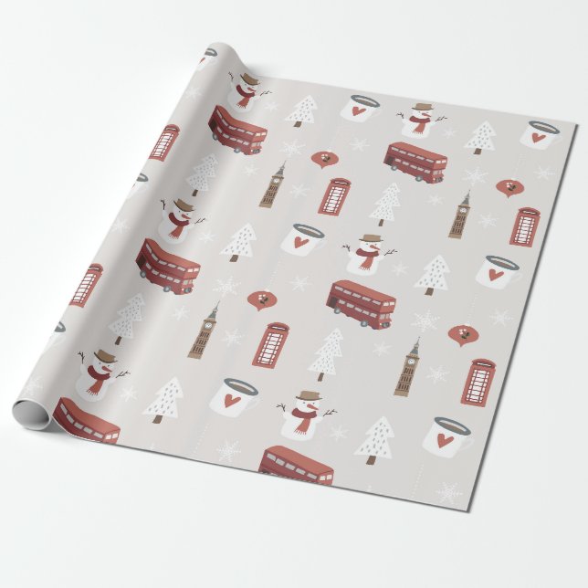 Papier Cadeau Londres Angleterre British Christmas Wrapper Paper (Déroulé)
