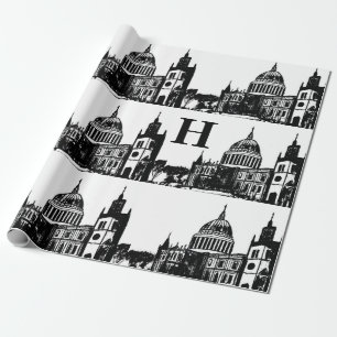 Papier Cadeau Londres Angleterre Élégant Monogramme noir blanc