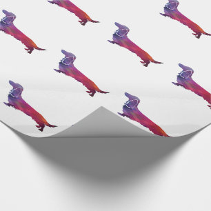 Papier Cadeau Long Haied Dachshund Geo Silhouette violet