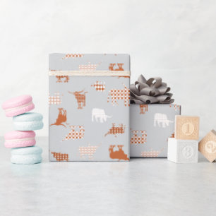 Papier Cadeau Longhorns à motifs gris clair et orange brûlés